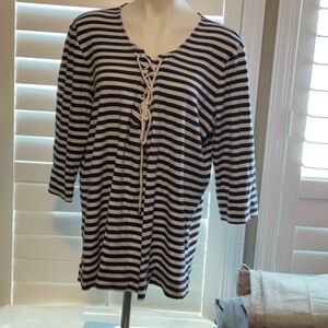 Just My Size Black and White Tie Front 3/4 Sleeve Blouse
